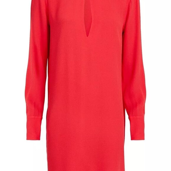 Equipment Carmine Red Bonnie Dress Keyhole Long Sleeve Shift Large - Picture 5 of 9